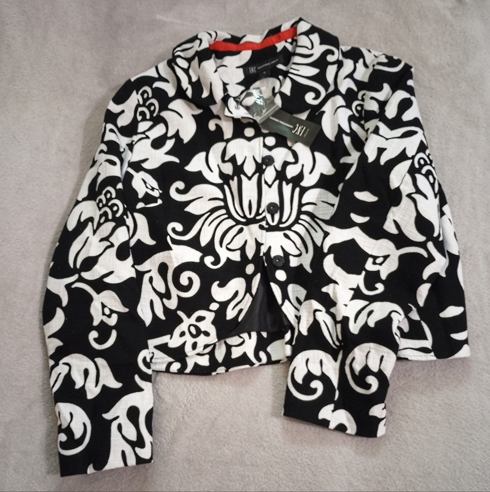 INC International Concepts Black & White Floral Bolero Jacket 12